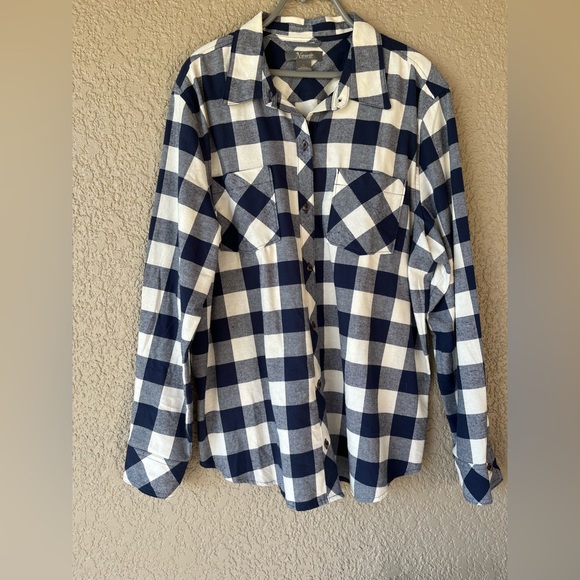 Natural Reflections Tops - Natural Reflections Blue and White Plaid Flannel Shirt